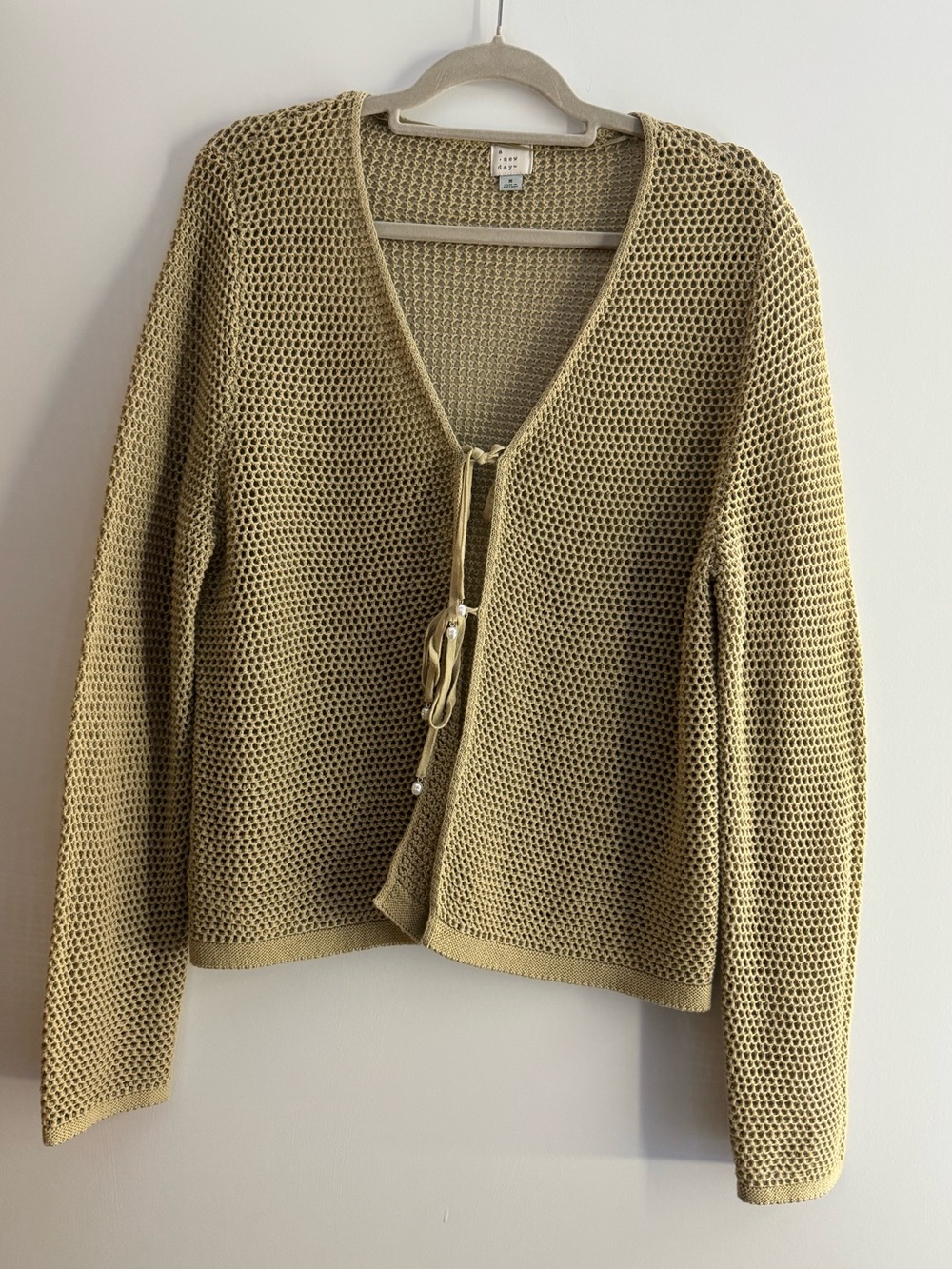 Lightweight Open-Knit Tie-Front Women’s Sweater in Olive